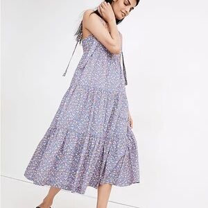 Madewell Tie-Strap Tiered Midi Dress in Summer Vines Small